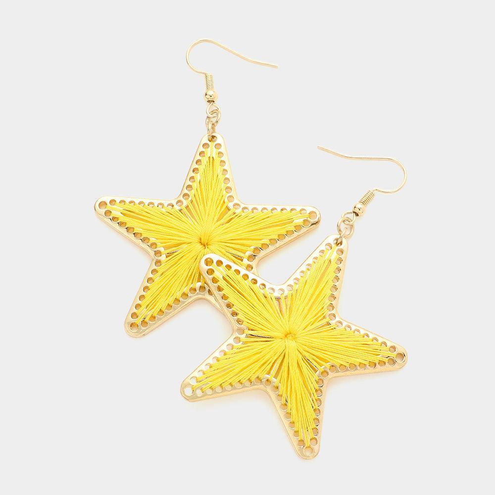 Yellow Thread Wrapped Star Dangle Earrings - Jewelry Store by Erik Rayo