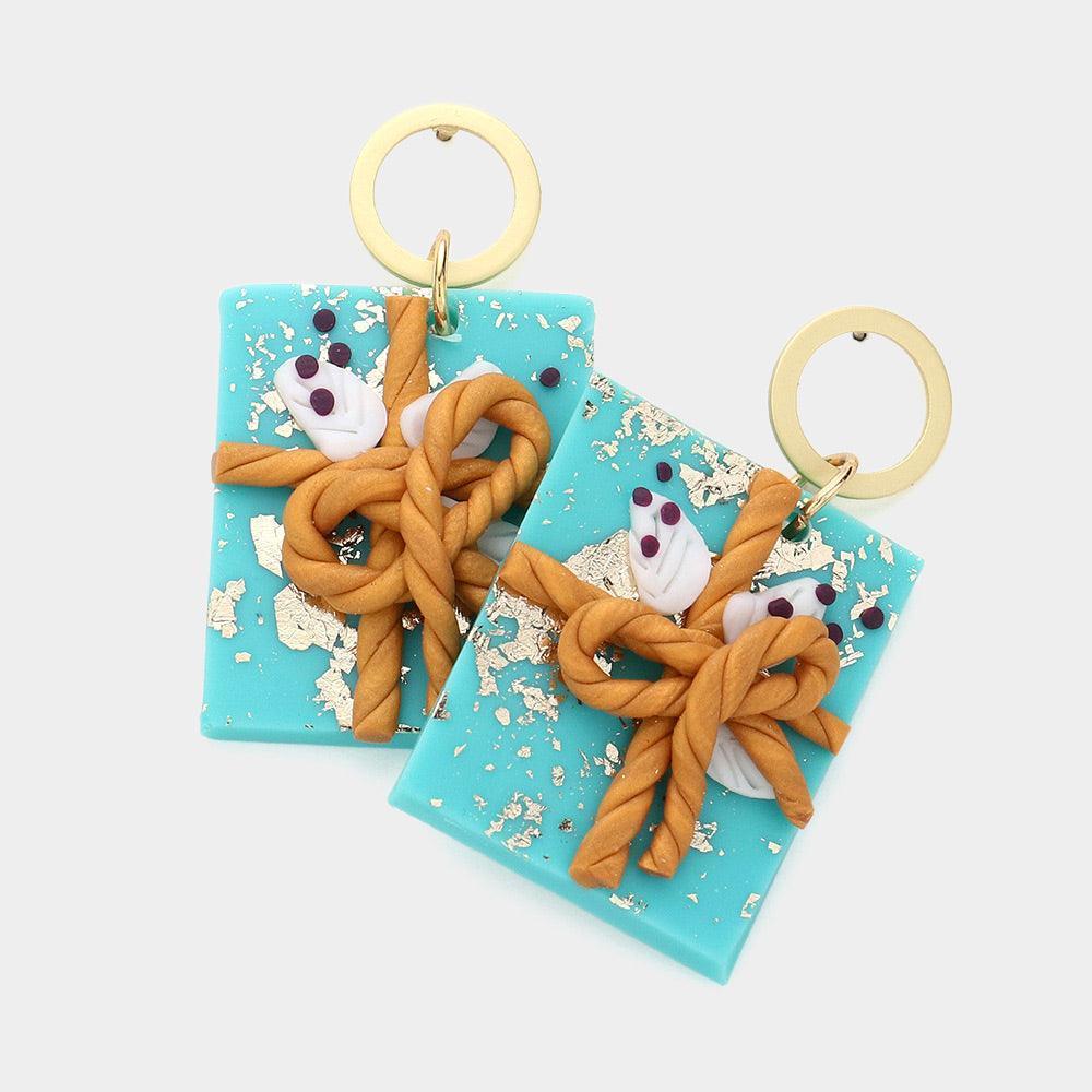 Blue Christmas Gift Polymer Clay Dangle Earrings - Jewelry Store by Erik Rayo