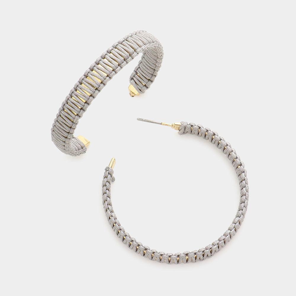 Gray Thread Wrapped Hoop Earrings - Jewelry Store by Erik Rayo