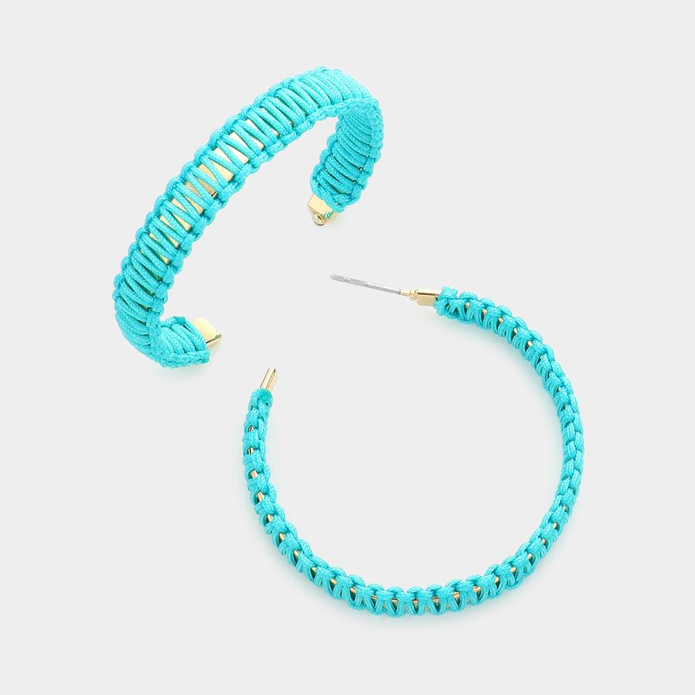 Turquoise Thread Wrapped Hoop Earrings