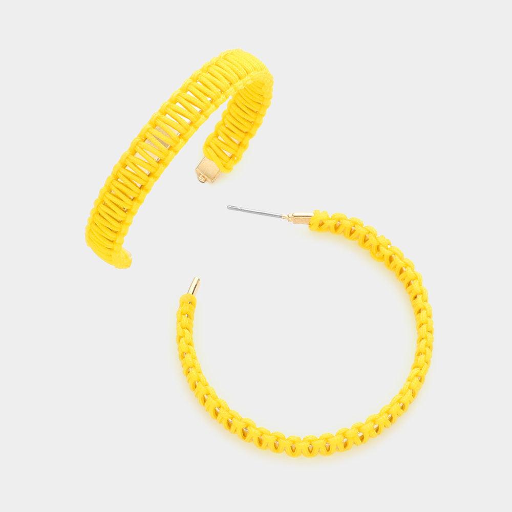 Yellow Thread Wrapped Hoop Earrings