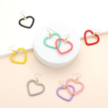 Load image into Gallery viewer, Woven Thread Open Metal Heart Dangle Earrings
