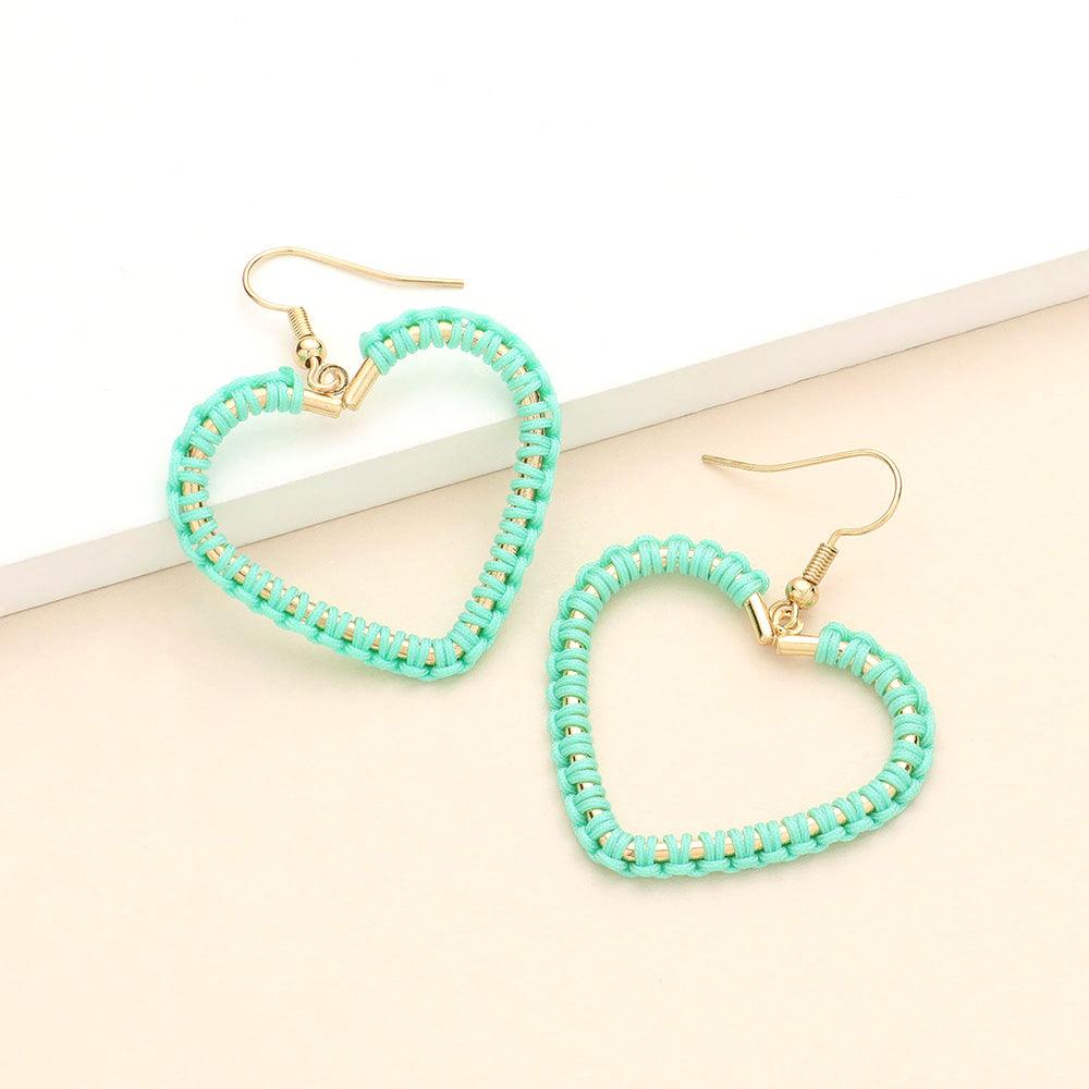 Woven Thread Open Metal Heart Dangle Earrings