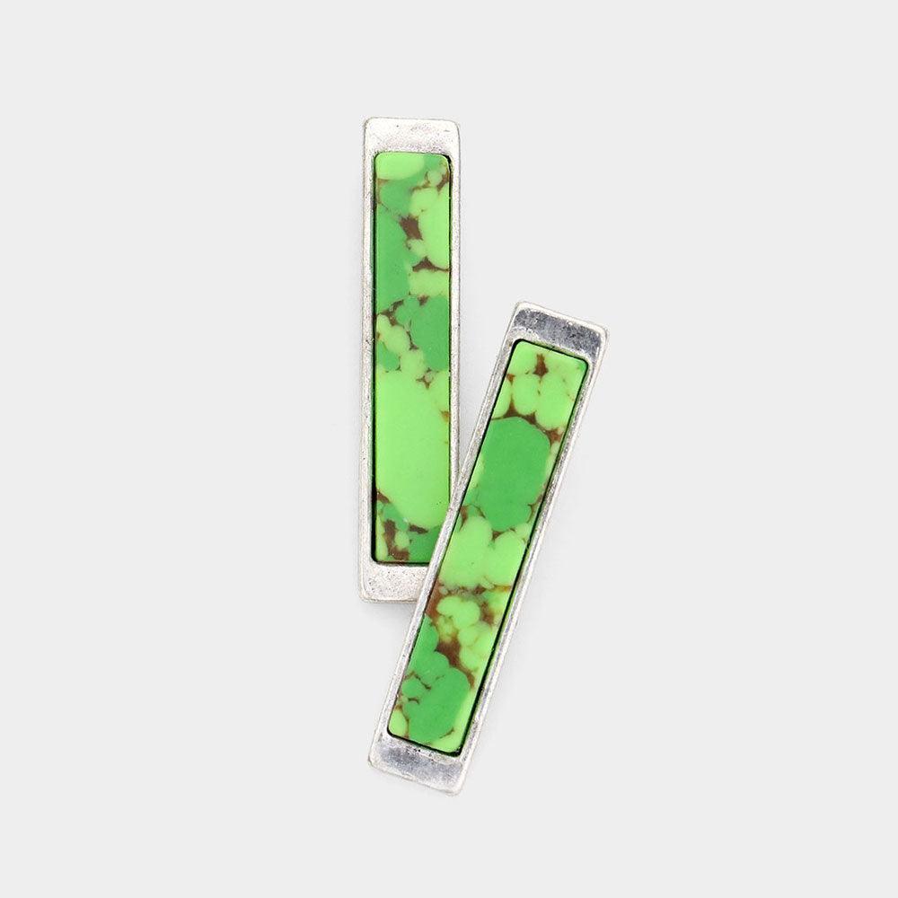 Green Natural Stone Rectangle Metal Bar Earrings - Jewelry Store by Erik Rayo