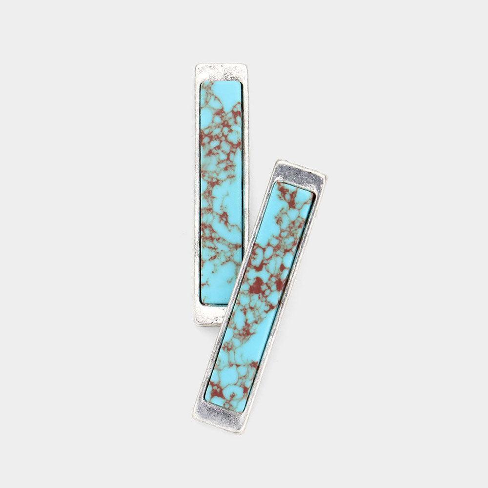 Turquoise Natural Stone Rectangle Metal Bar Earrings - Jewelry Store by Erik Rayo