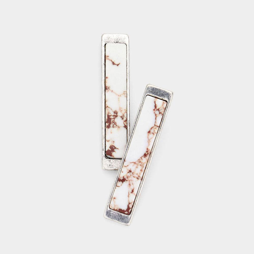 White Natural Stone Rectangle Metal Bar Earrings - Jewelry Store by Erik Rayo