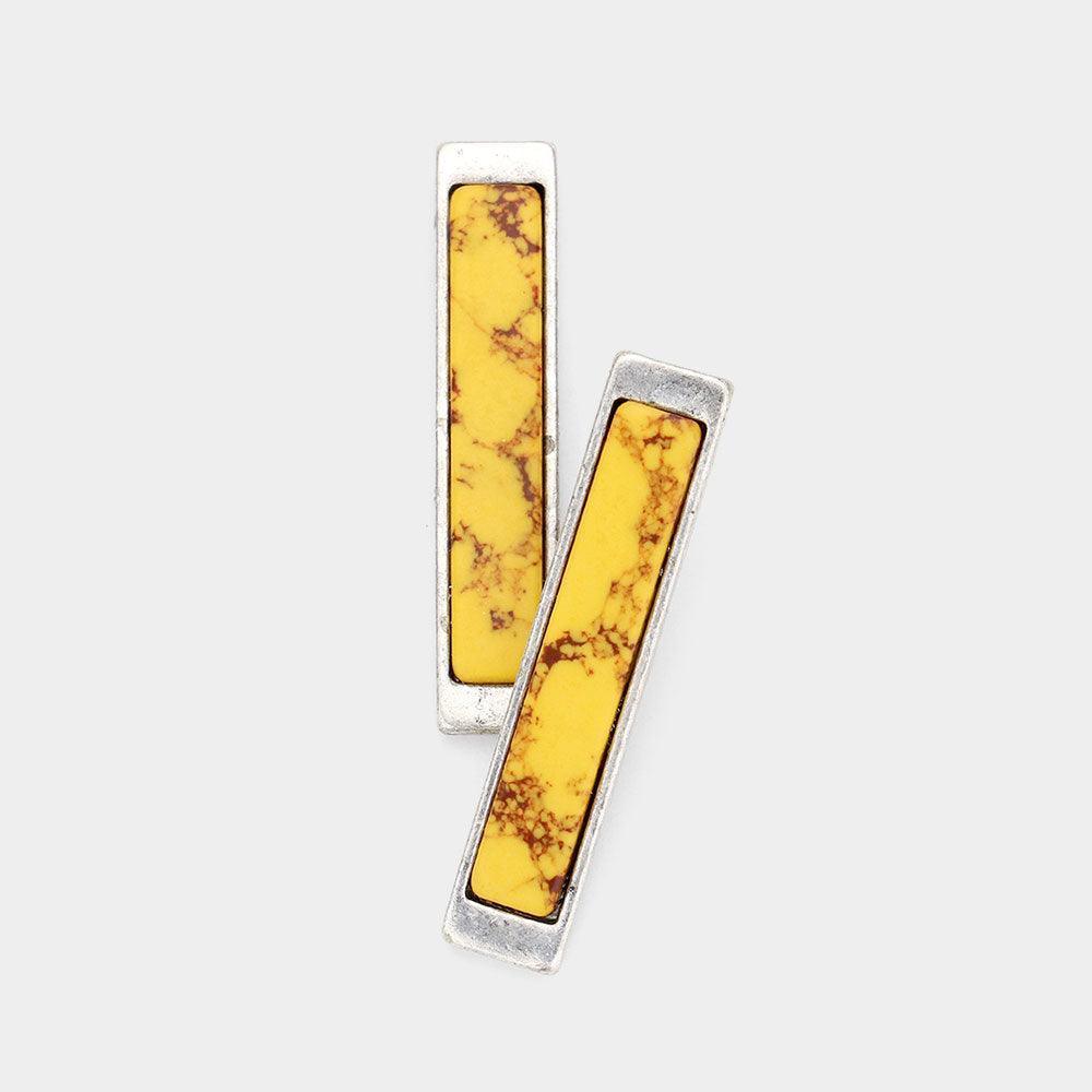 Yellow Natural Stone Rectangle Metal Bar Earrings - Jewelry Store by Erik Rayo