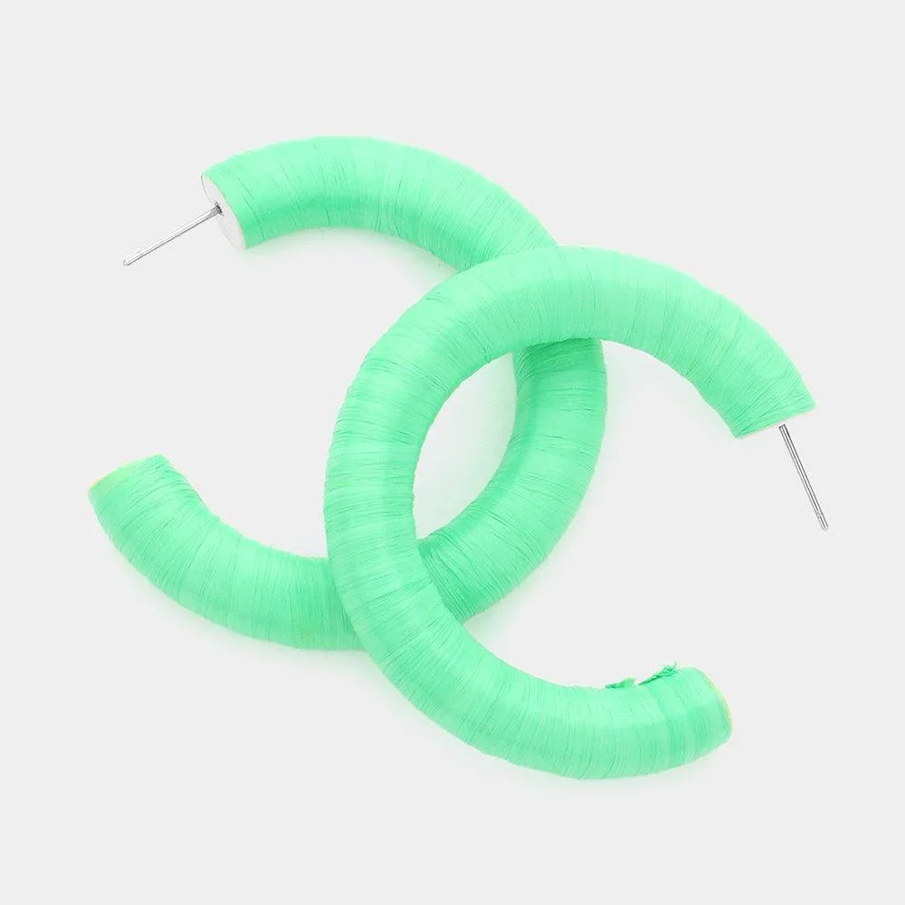 Mint Raffia Wrapped Hoop Earrings - Jewelry Store by Erik Rayo