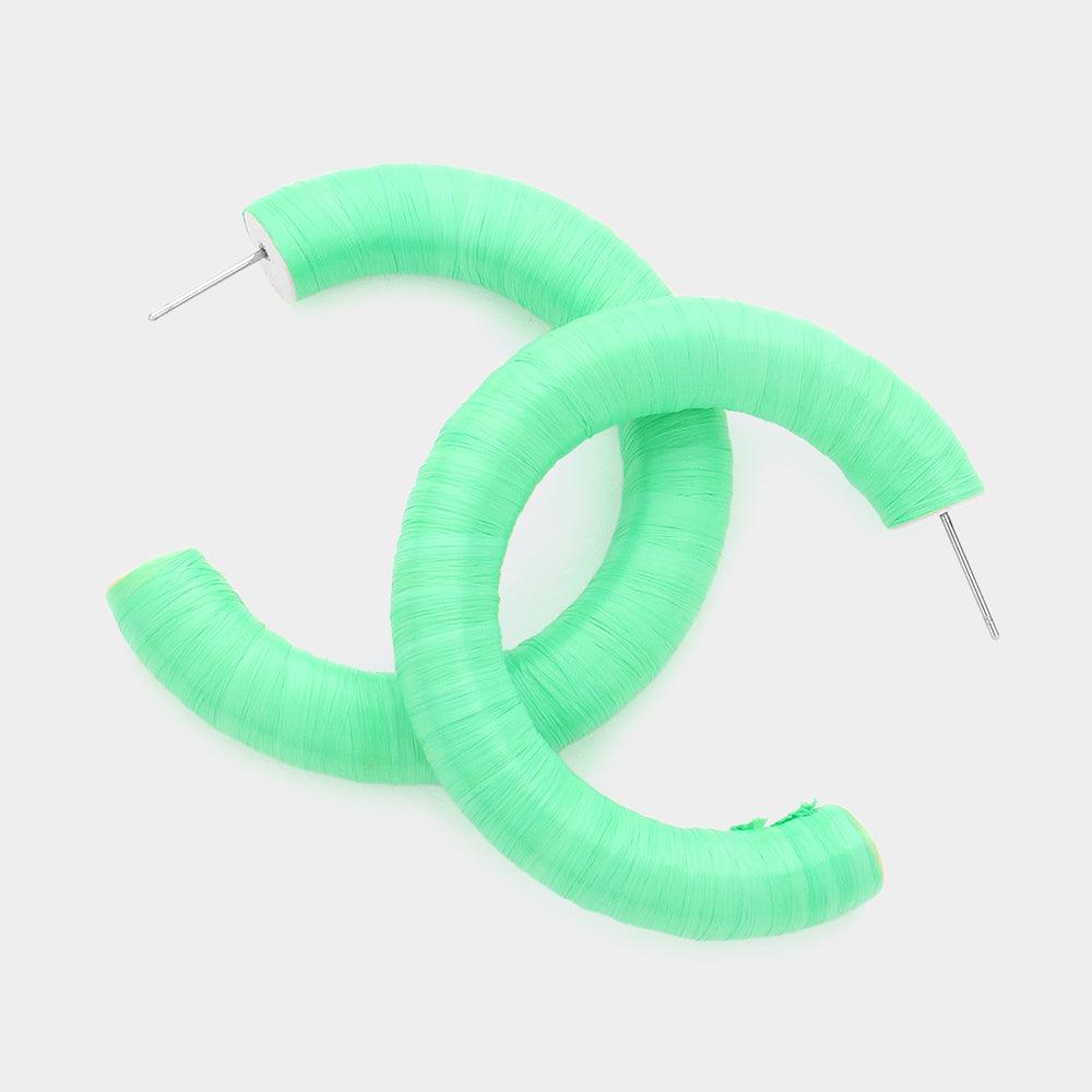 Mint Raffia Wrapped Hoop Earrings