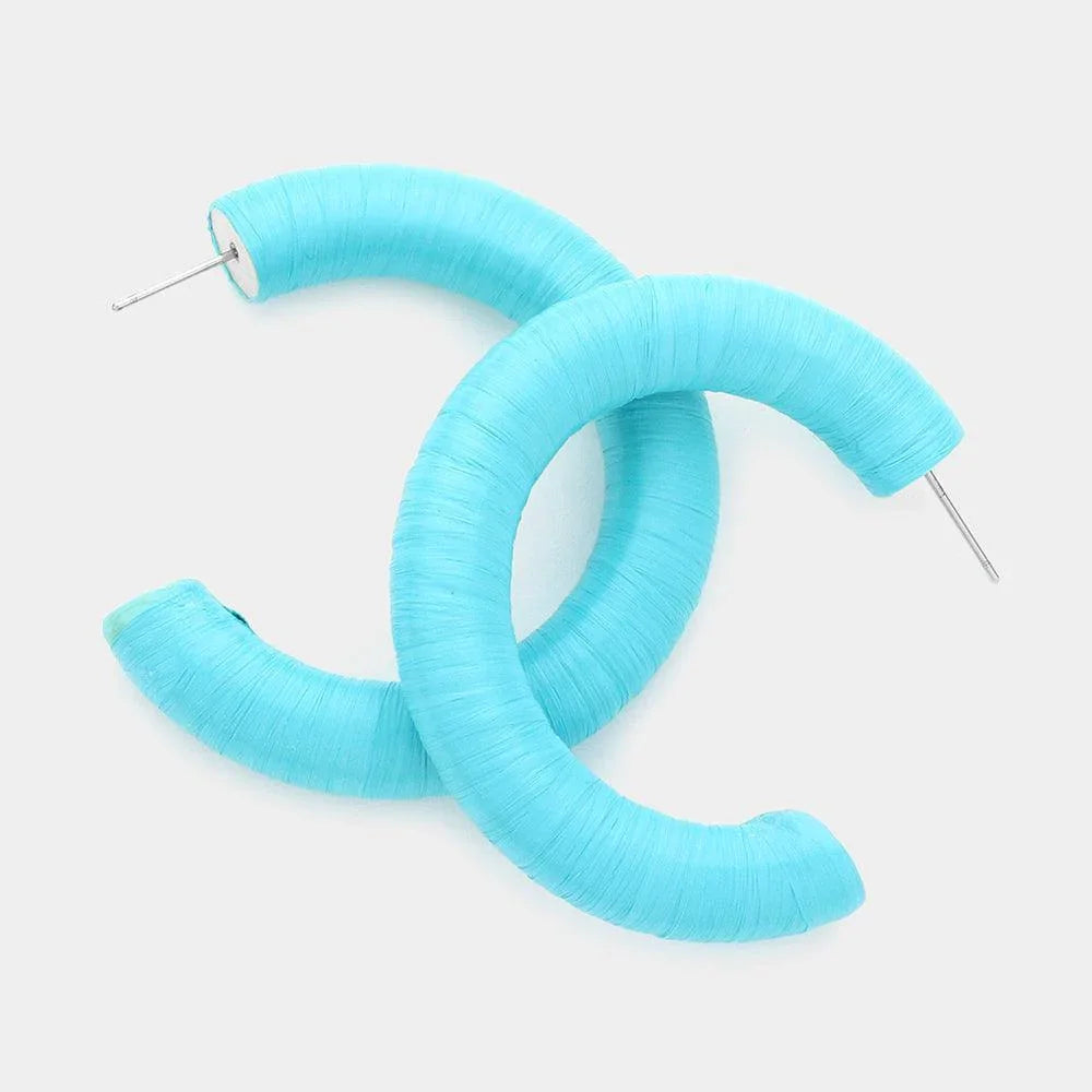 Turquoise Raffia Wrapped Hoop Earrings - Jewelry Store by Erik Rayo