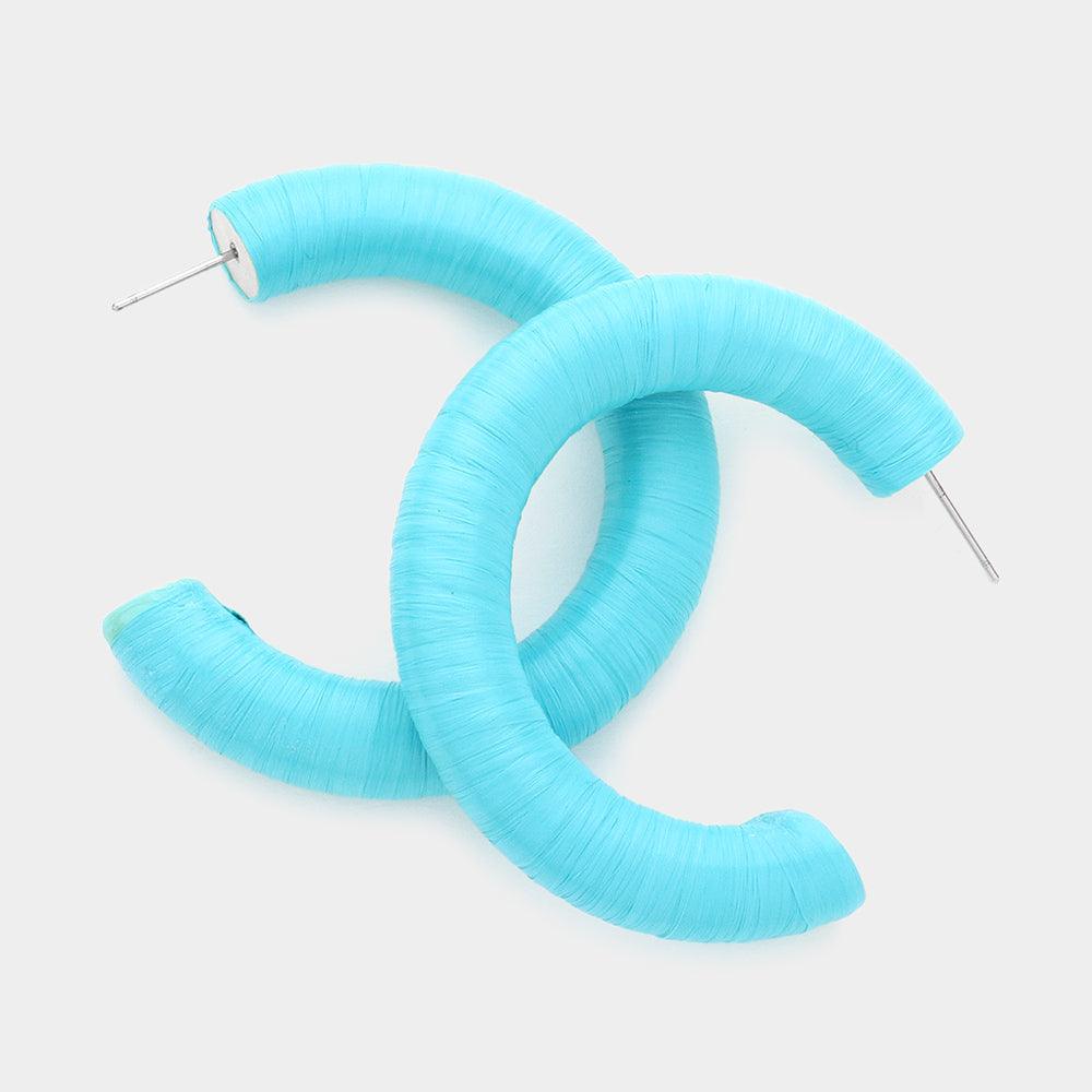 Turquoise Raffia Wrapped Hoop Earrings