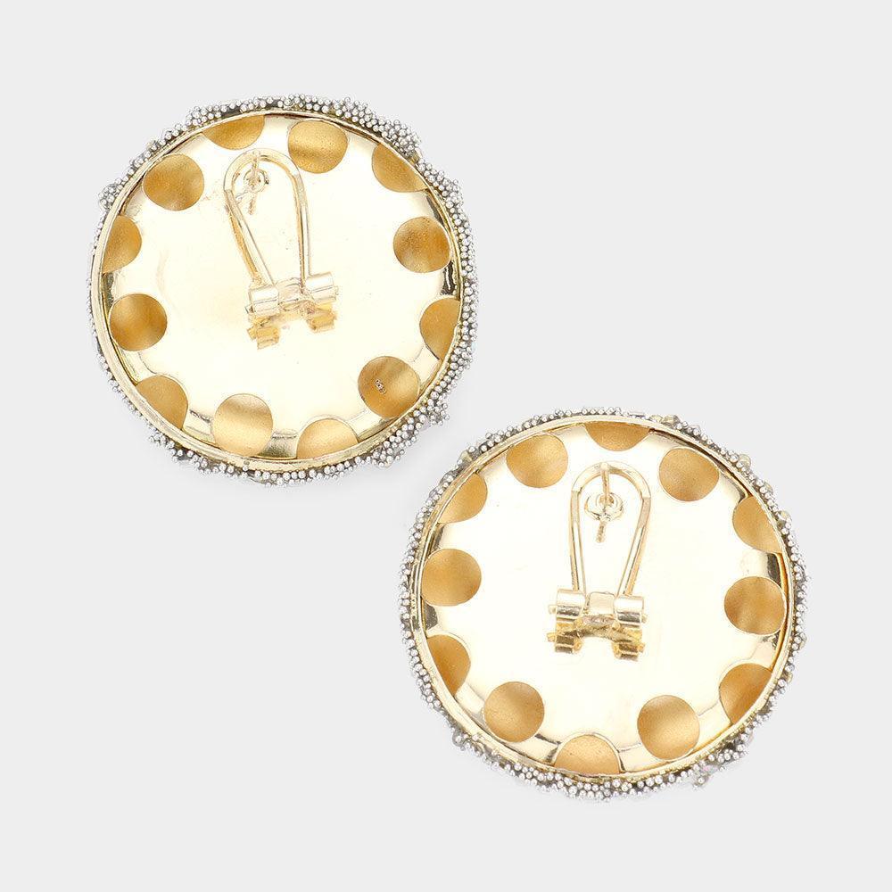 Silver Rectangle Round Stone Cluster Dome Earrings - Jewelry Store by Erik Rayo