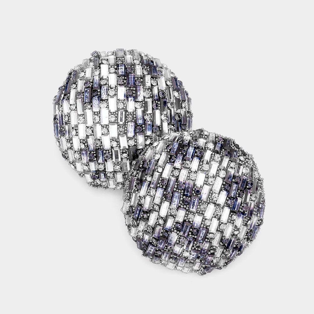 Silver Leopard Patterned Rectangle Round Stone Cluster Dome Earrings - Jewelry Store by Erik Rayo