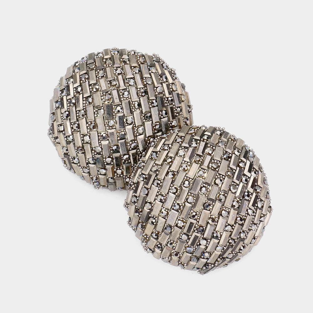 Hematite Rectangle Round Stone Cluster Dome Earrings - Jewelry Store by Erik Rayo