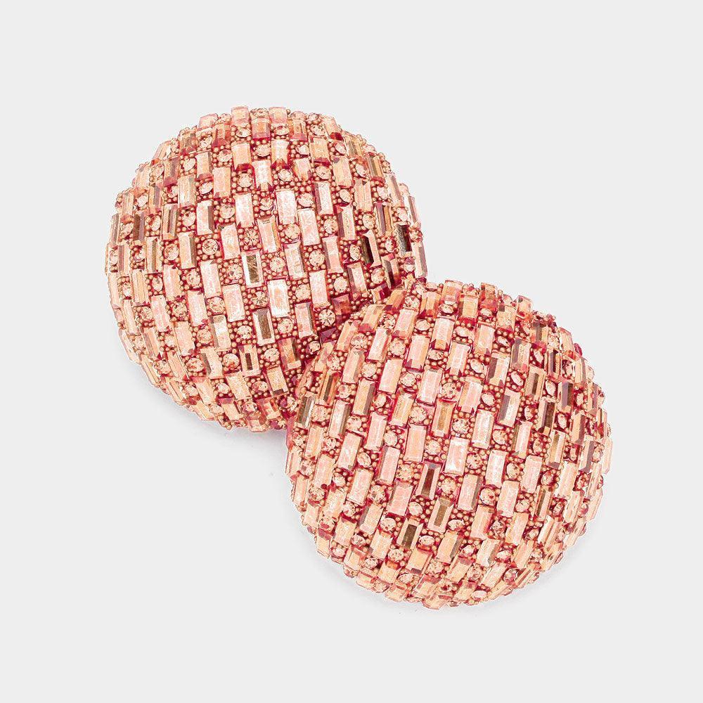 Peach Rectangle Round Stone Cluster Dome Earrings - Jewelry Store by Erik Rayo