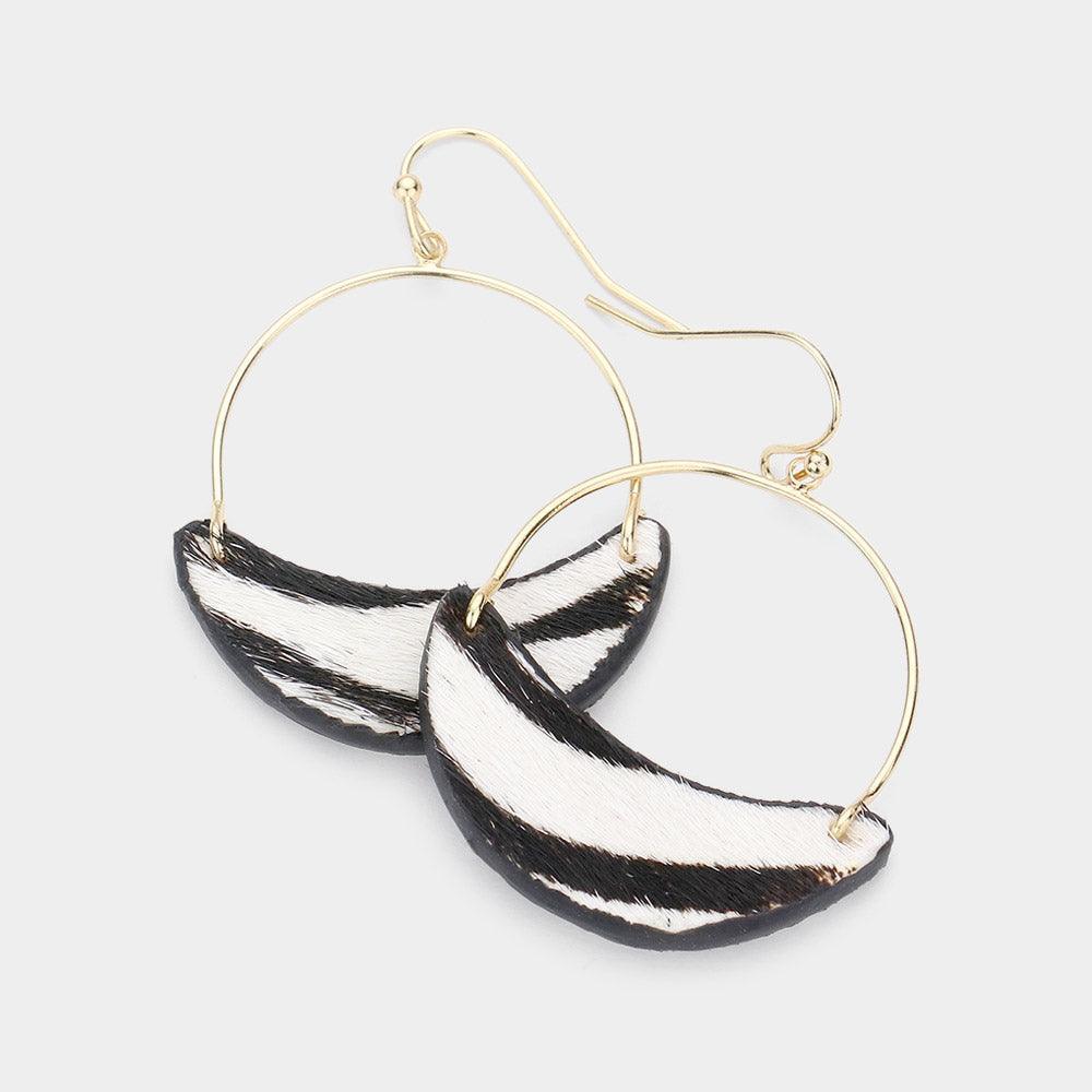 White Zebra Pattern Accented Open Metal Dangle Earrings - Jewelry Store by Erik Rayo