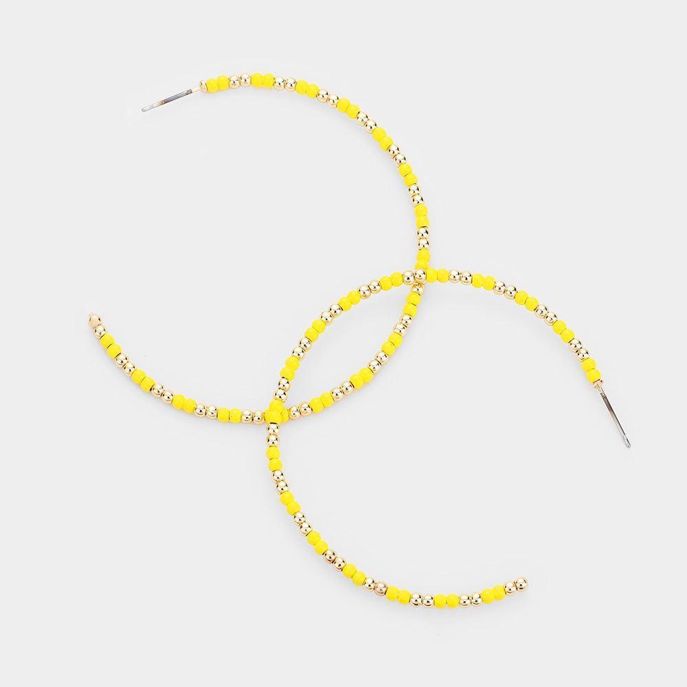 Yellow Plated Brass Beaded Open Hoop Earrings - Jewelry Store by Erik Rayo