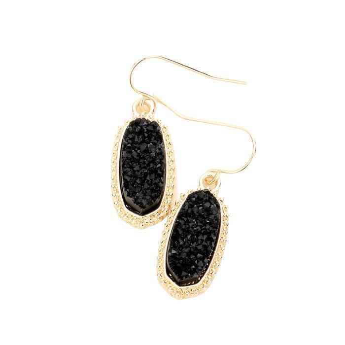 Black Druzy Hexagon Dangle Earrings - Jewelry Store by Erik Rayo