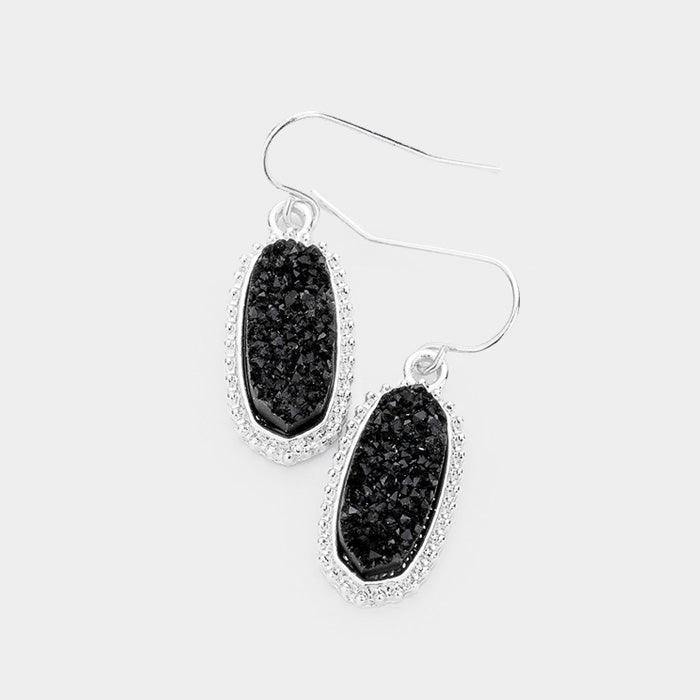 Black Druzy Hexagon Dangle Earrings - Jewelry Store by Erik Rayo