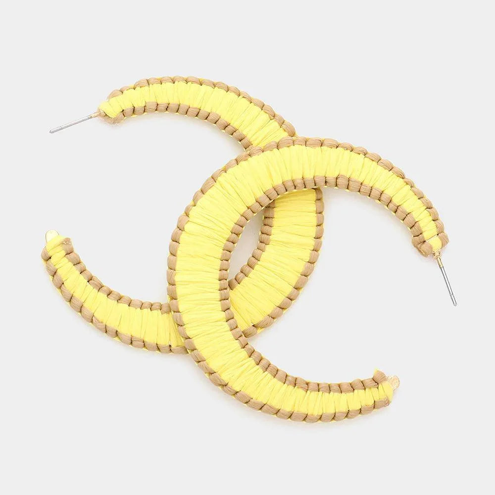 Yellow Woven Raffia Hoop Earrings - Jewelry Store by Erik Rayo