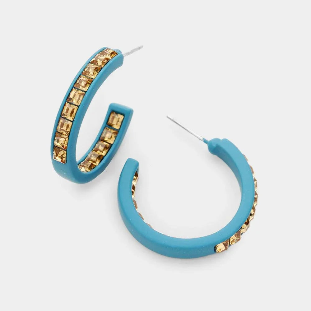 Square Rhinestone Stone Accented Hoop Earrings - Jewelry Store by Erik Rayo