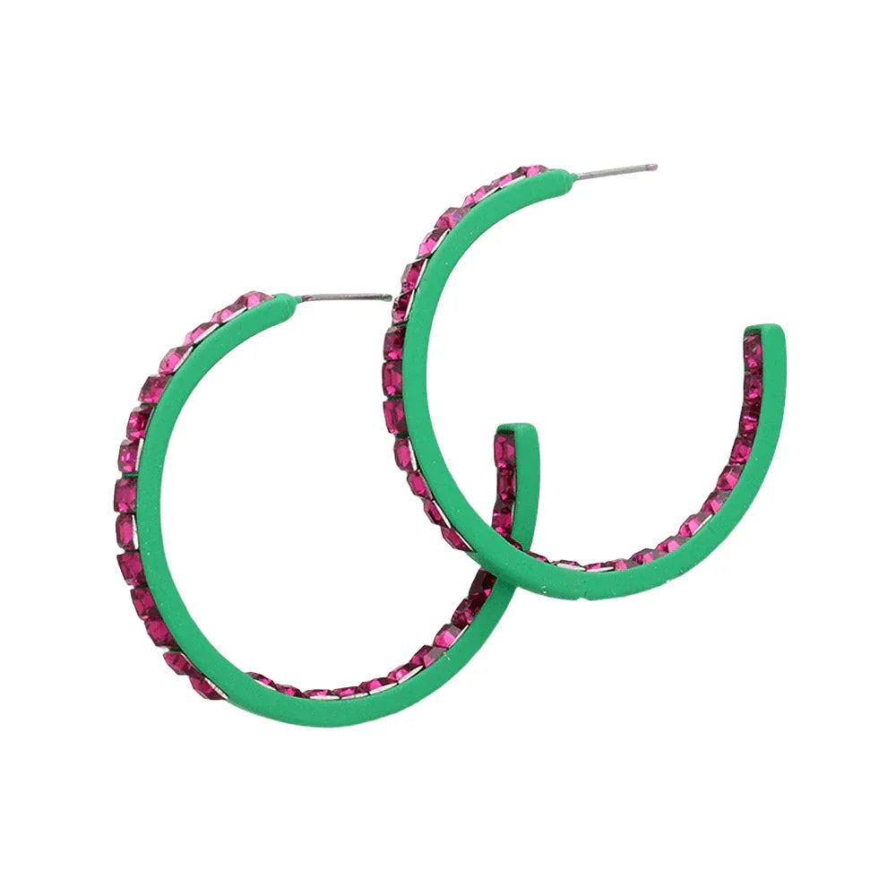 Green Square Rhinestone Stone Accented Hoop Earrings - Jewelry Store by Erik Rayo