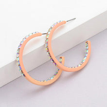 Load image into Gallery viewer, Peach Square Rhinestone Stone Accented Hoop Earrings
