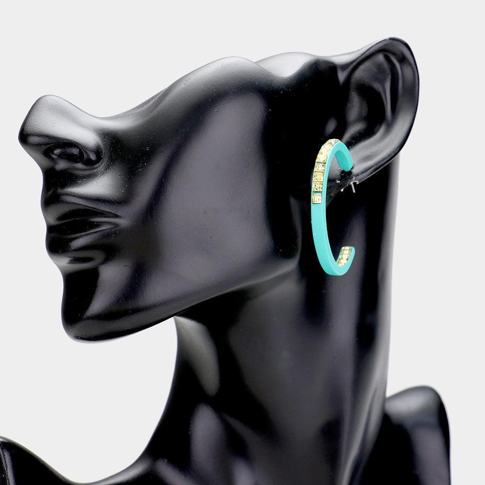 Yellow Square Rhinestone Stone Accented Hoop Earrings - Jewelry Store by Erik Rayo
