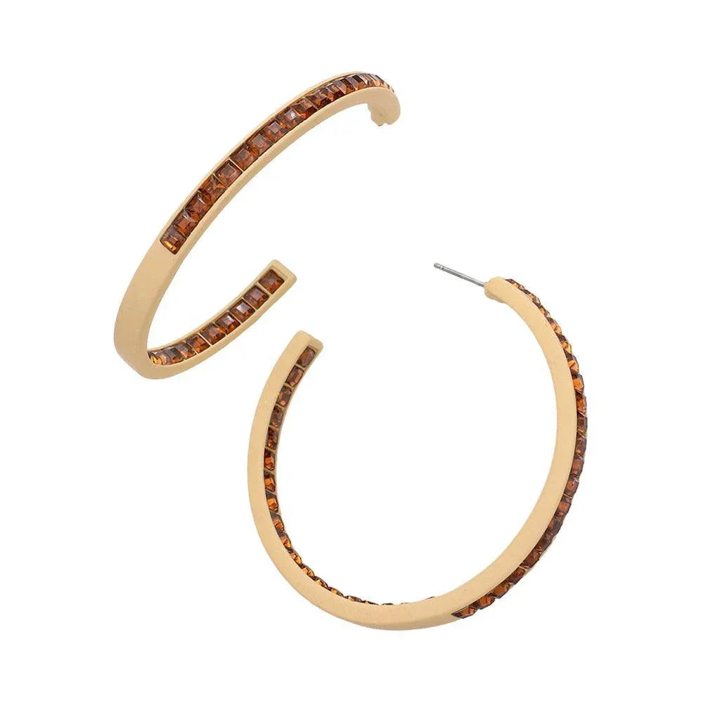 Beige Square Stone Embellished Hoop Earrings - Jewelry Store by Erik Rayo