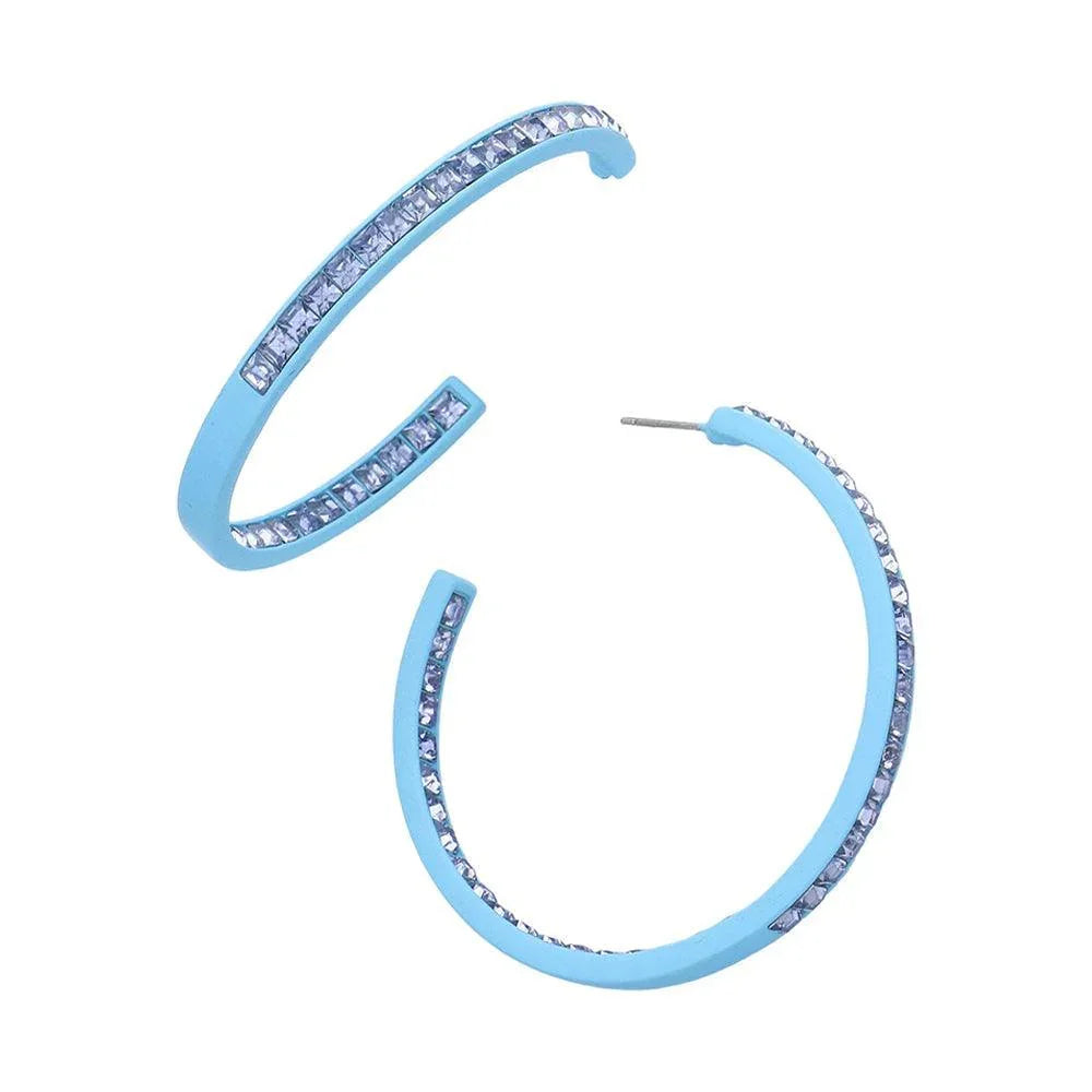 Blue Square Stone Embellished Hoop Earrings - Jewelry Store by Erik Rayo