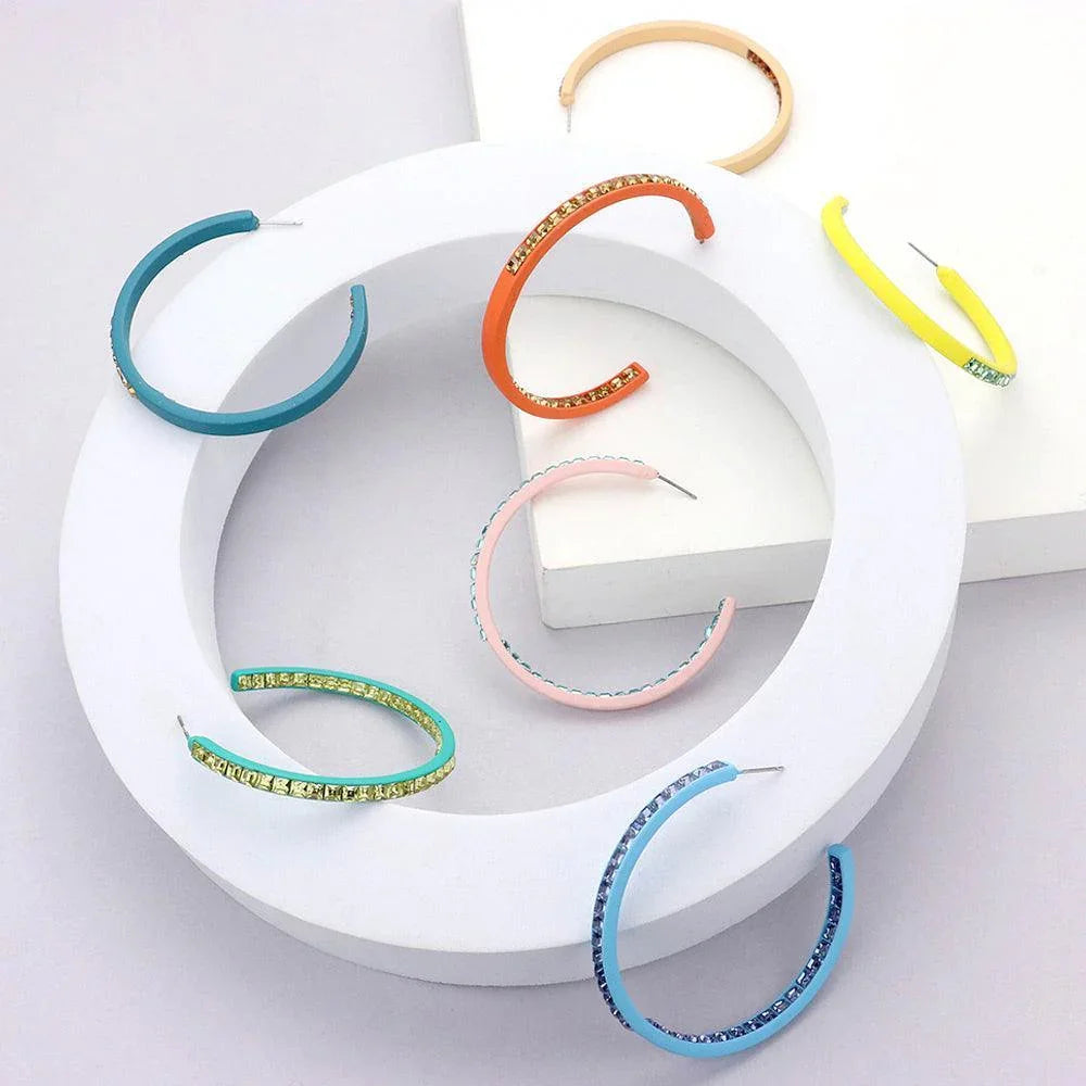 Blue Square Stone Embellished Hoop Earrings - Jewelry Store by Erik Rayo