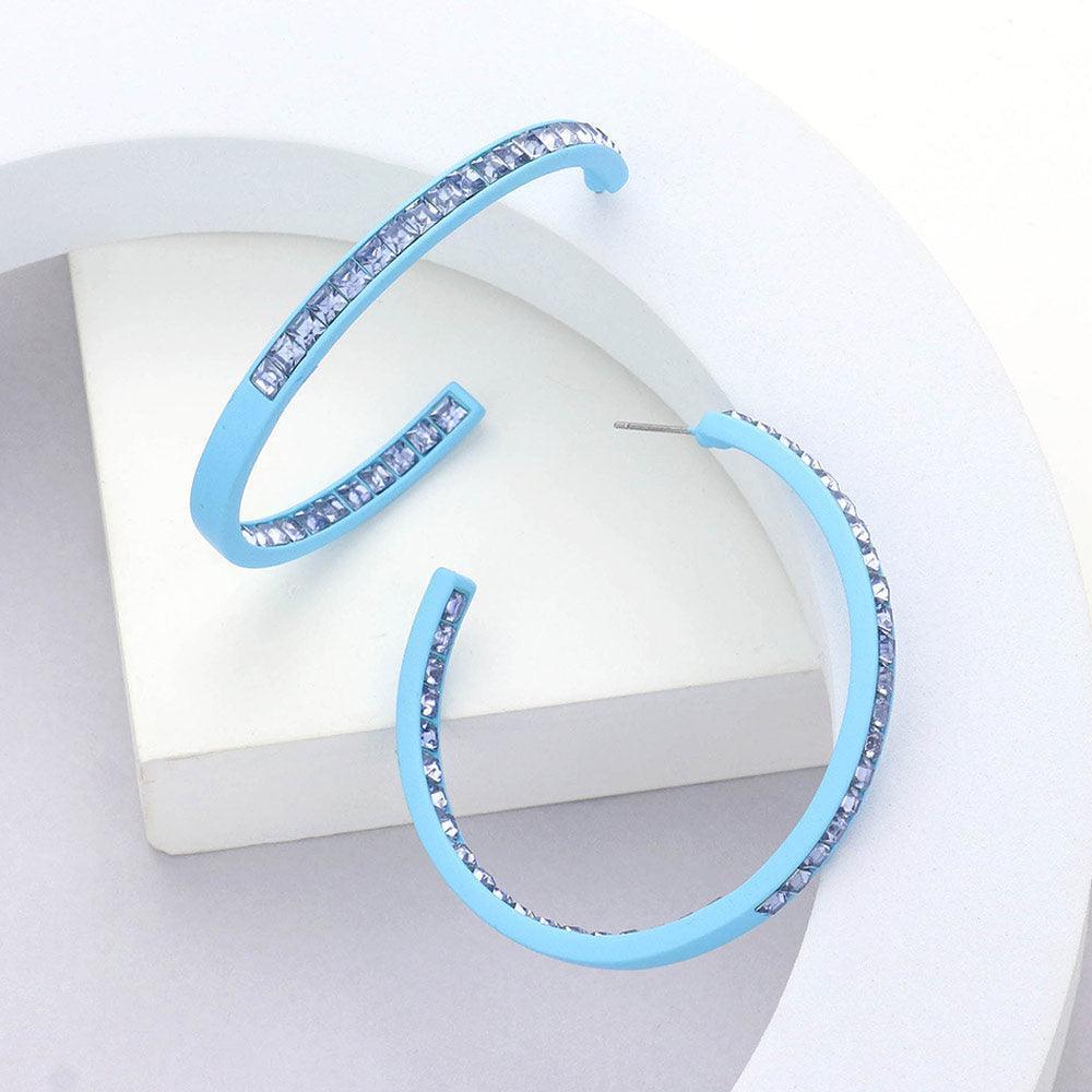 Blue Square Stone Embellished Hoop Earrings - Jewelry Store by Erik Rayo