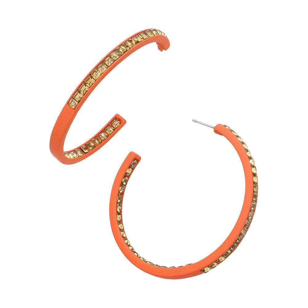 Orange Square Stone Embellished Hoop Earrings - Jewelry Store by Erik Rayo