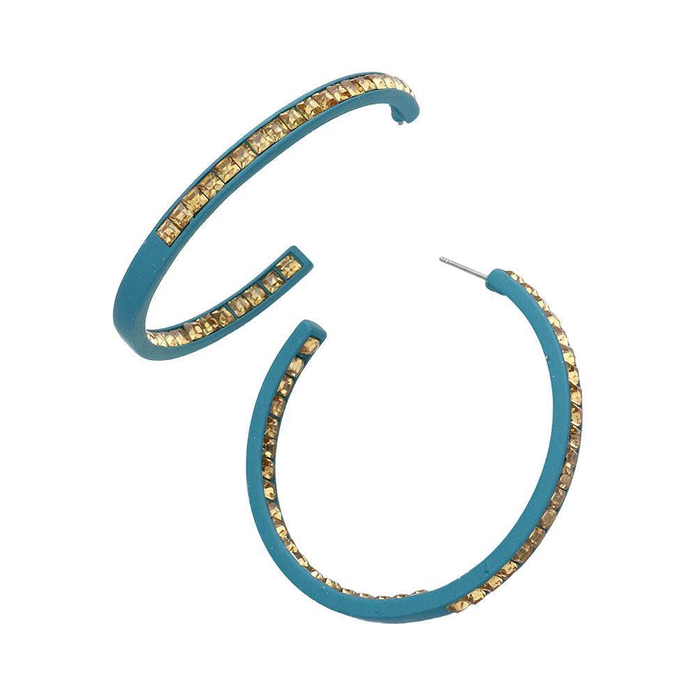 Turquoise Square Stone Embellished Hoop Earrings - Jewelry Store by Erik Rayo