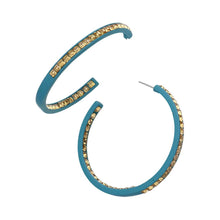 Load image into Gallery viewer, Turquoise Square Stone Embellished Hoop Earrings
