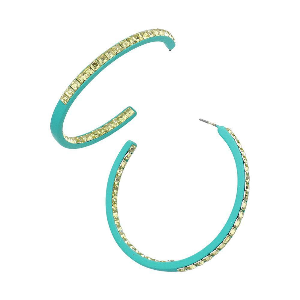 Turquoise Square Stone Embellished Hoop Earrings - Jewelry Store by Erik Rayo