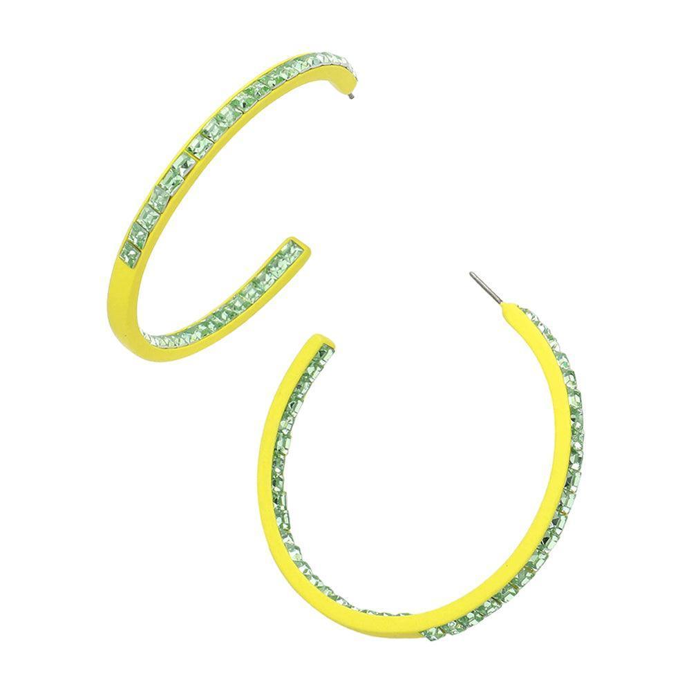 Yellow Square Stone Embellished Hoop Earrings - Jewelry Store by Erik Rayo