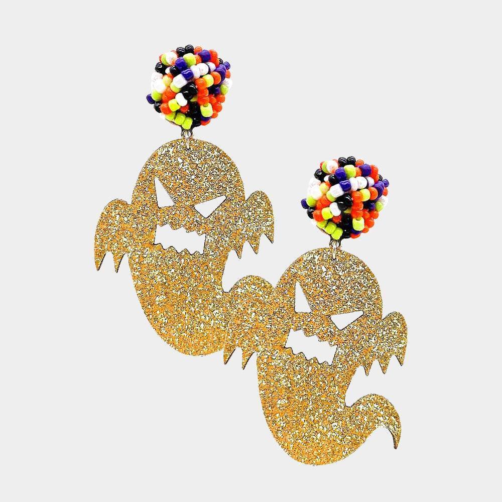 Gold Glitter Halloween Ghost Dangle Earrings - Jewelry Store by Erik Rayo