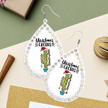 Load image into Gallery viewer, White Christmas Cactus Message Stone Trimmed Metal Teardrop Dangle Earrings
