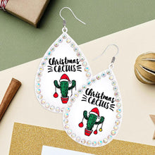 Load image into Gallery viewer, White Christmas Cactus Message Stone Trimmed Metal Teardrop Dangle Earrings
