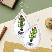 Load image into Gallery viewer, White Christmas Cactus Message Stone Trimmed Metal Teardrop Dangle Earrings
