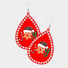 Load image into Gallery viewer, Red Joy Message Printed Stone Trimmed Metal Teardrop Dangle Earrings
