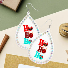 Load image into Gallery viewer, White HOHOHO Message Printed Stone Trimmed Metal Teardrop Dangle Earrings
