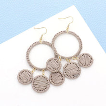 Load image into Gallery viewer, Woven Raffia Open Circle Triple Round Link Dangle Earrings
