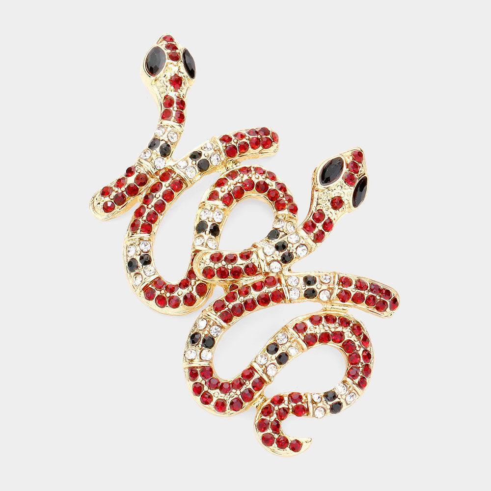 Red Stone Embellished Metal Snake Earrings - Jewelry Store by Erik Rayo