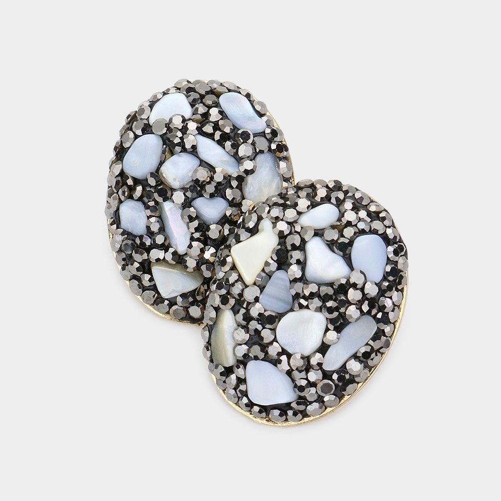 Hematite Stone Embellished Oval Earrings