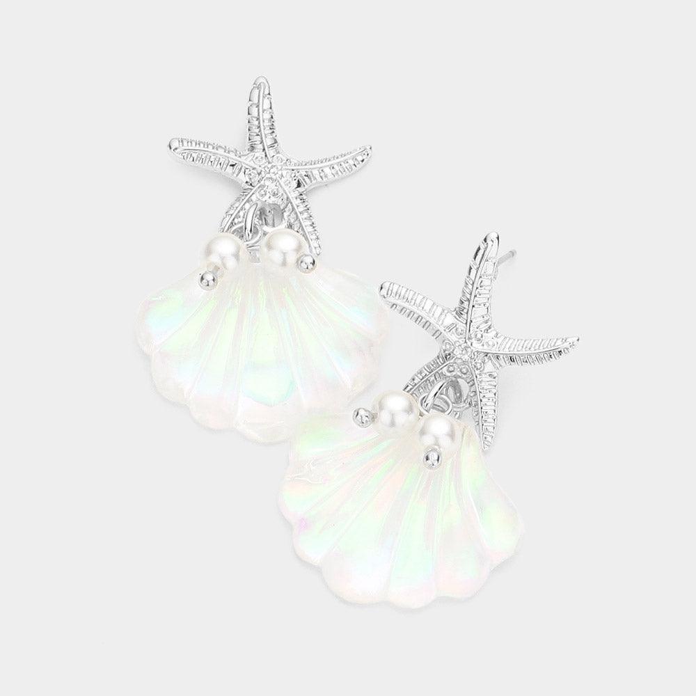 Metal Starfish Pearl Shell Link Dangle Earrings - Jewelry Store by Erik Rayo