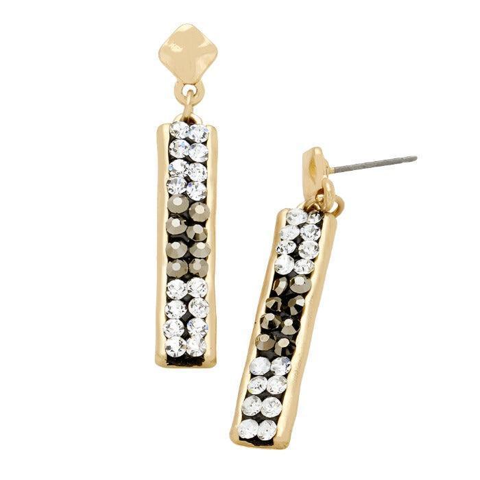 Gold Crystal pave metal bar earrings - Jewelry Store by Erik Rayo