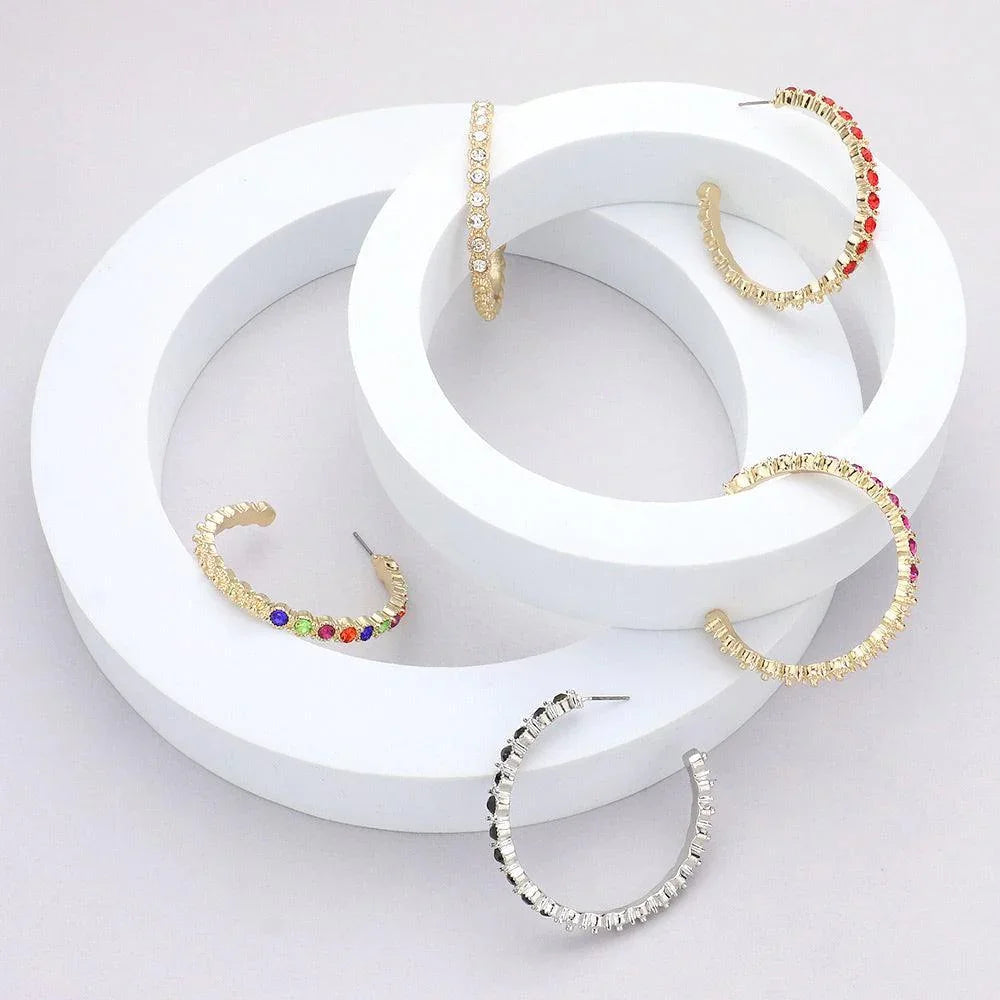 Gold Stone Embellished Half Hoop Earrings - Jewelry Store by Erik Rayo