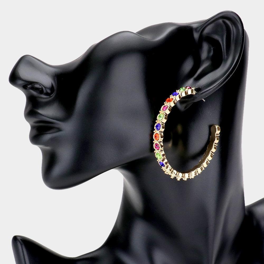 Gold Stone Embellished Half Hoop Earrings - Jewelry Store by Erik Rayo